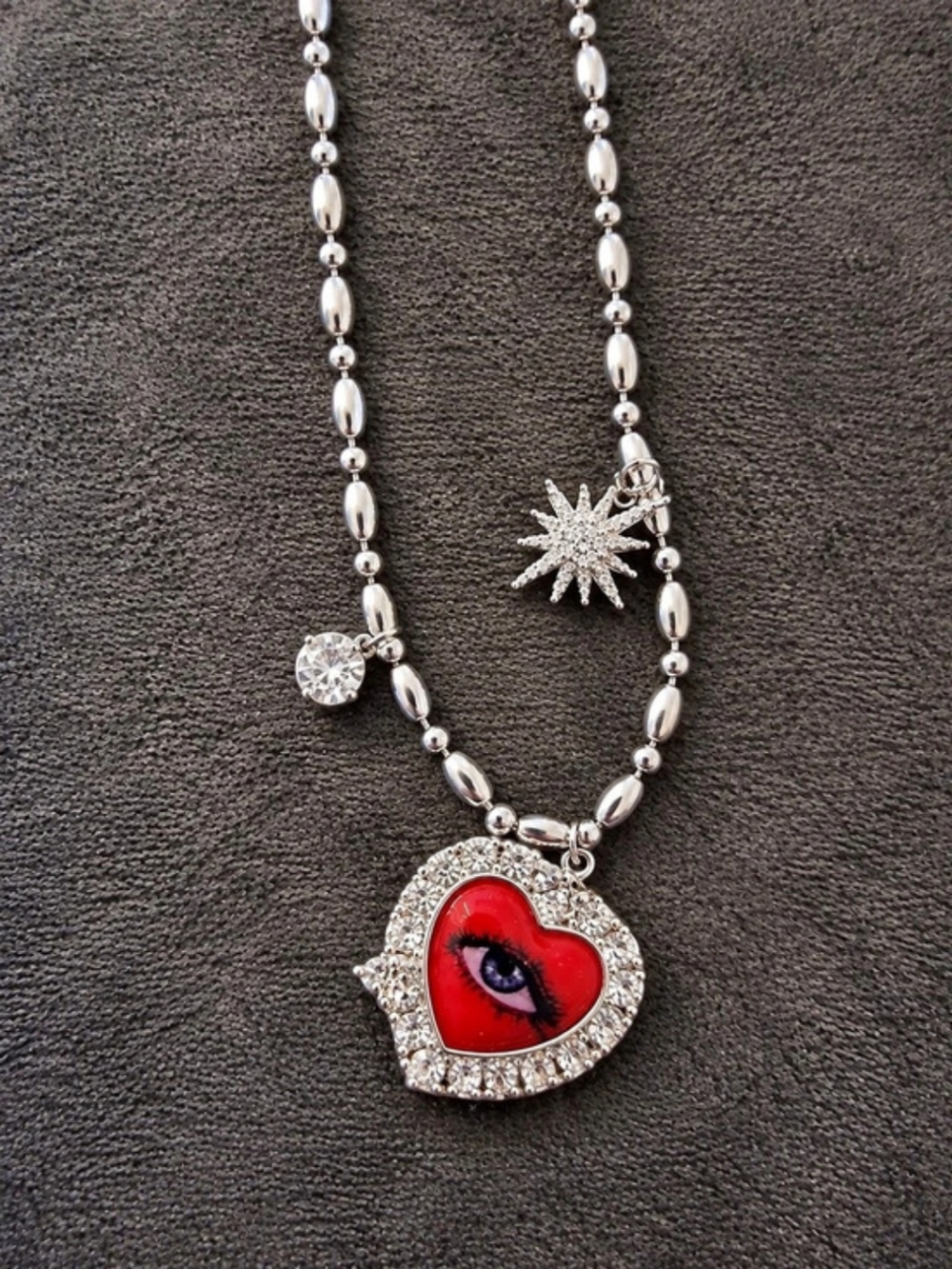 Vovos Heart Pendant Necklace in Silver & Red NWT